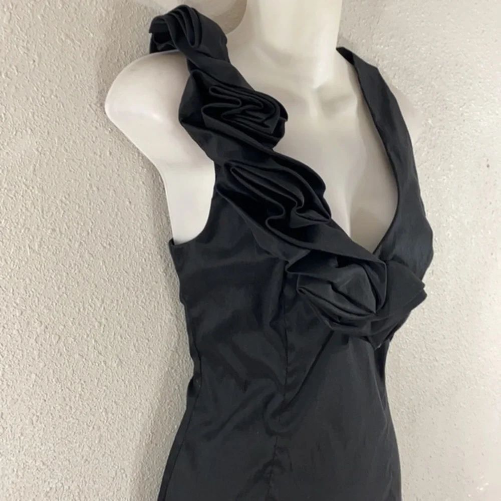 Jackie Jon New York black taffeta ruffle dress S24